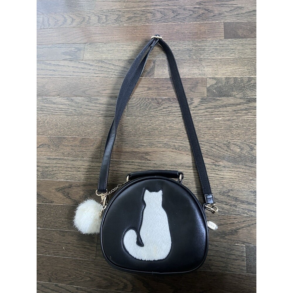 girls cat crossbody Bag Black Pom Novelty